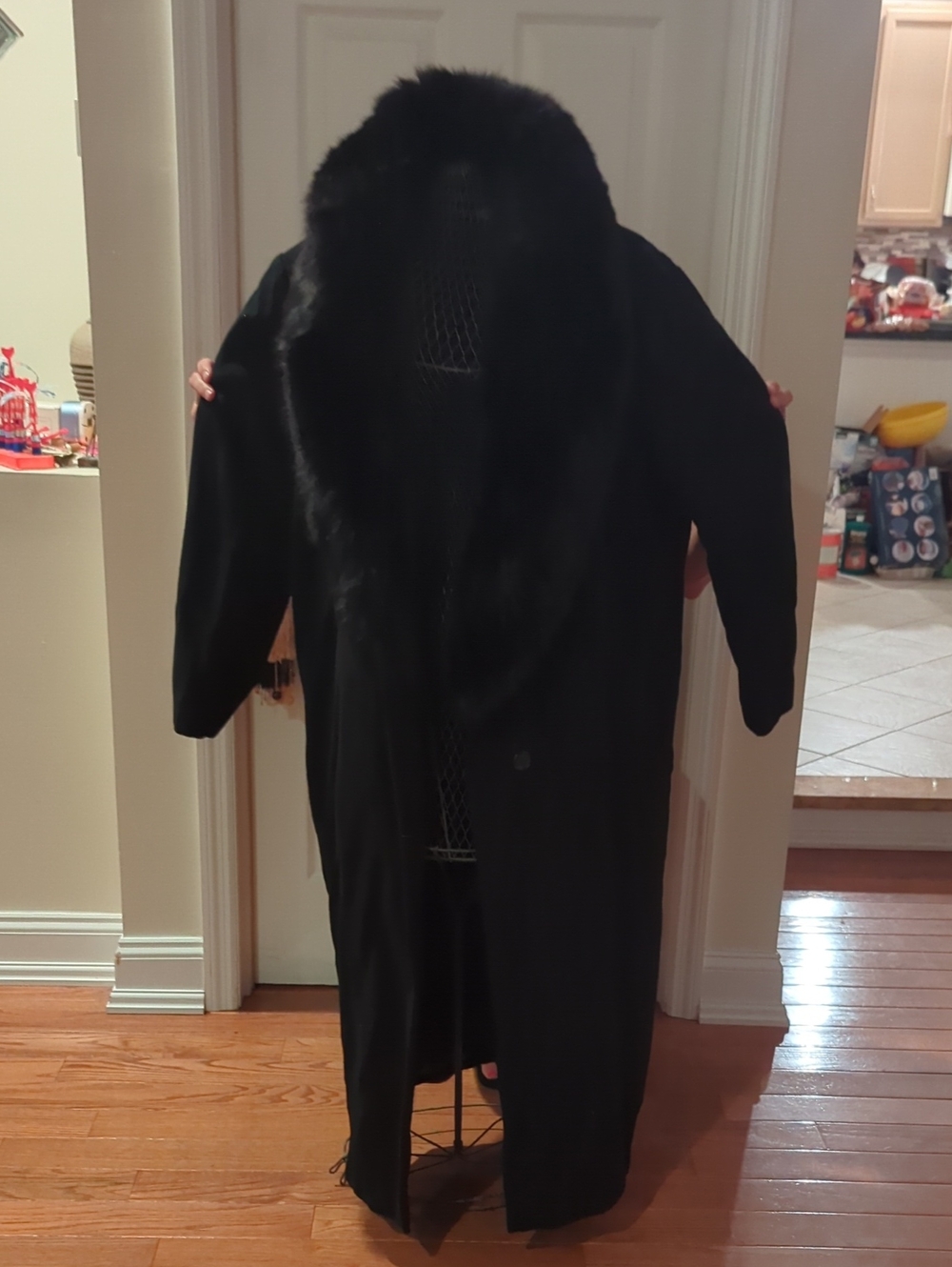 Marvin Richards Black Long Coat with Plush Fur Collar